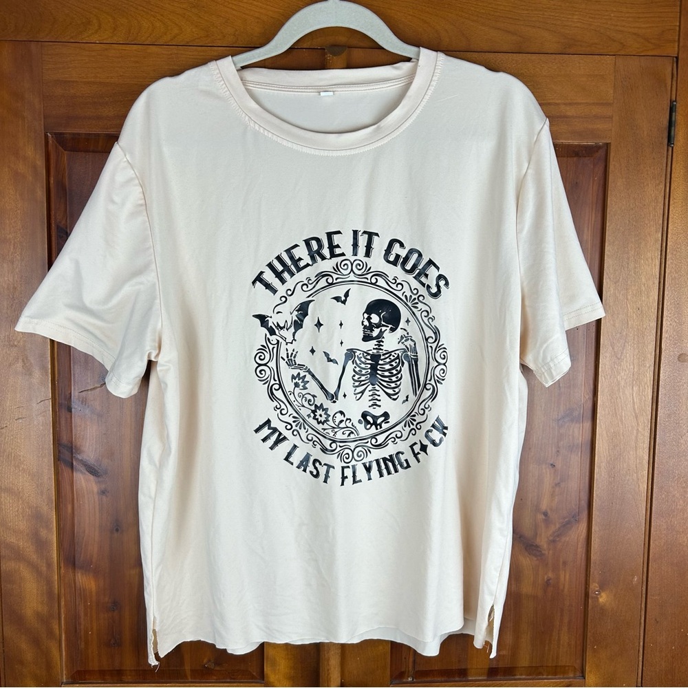 SHEIN Graphic Tee - There It Goes My Last Flying F*ck Skeleton Design T-Shirt